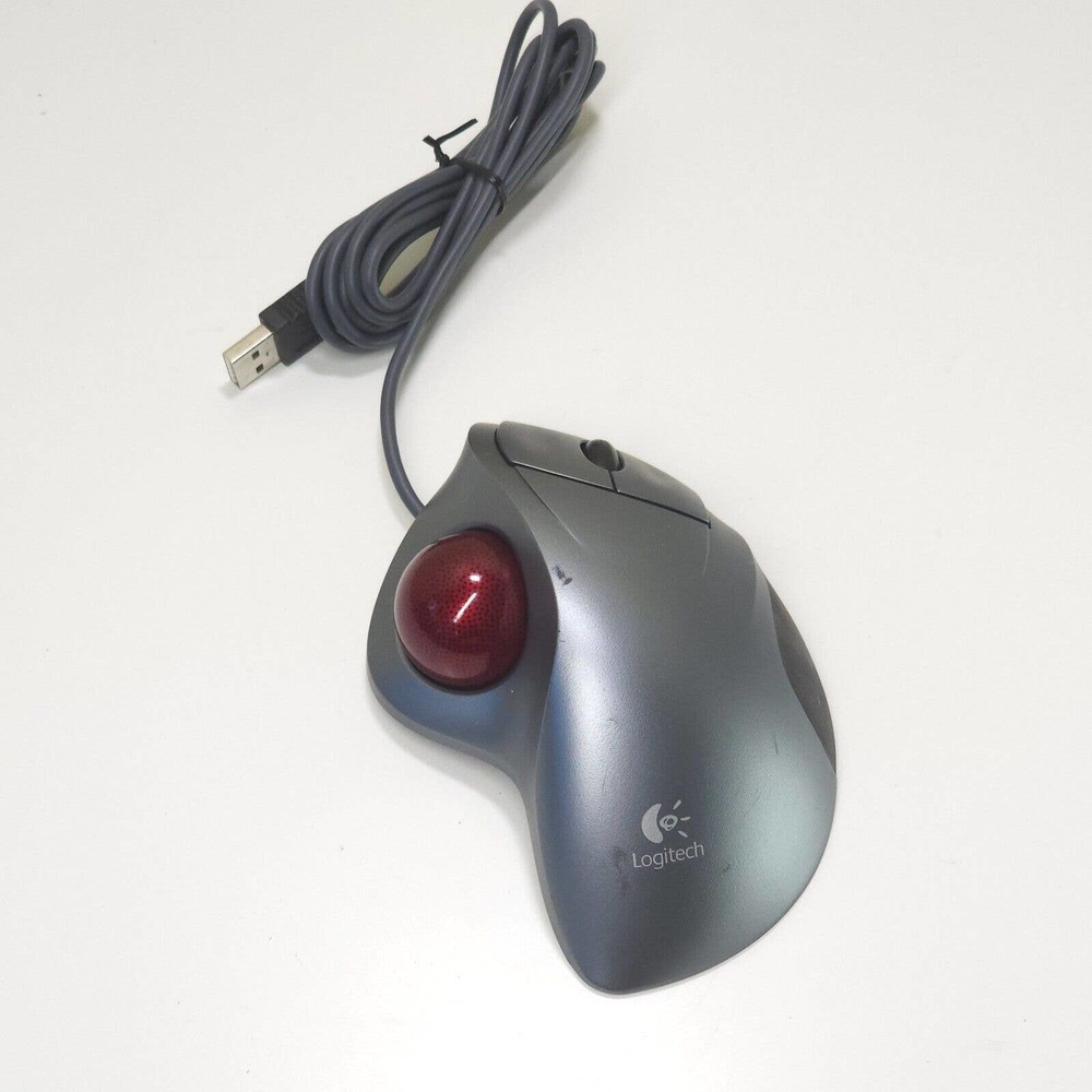 Logitech T-BB18 USB Trackman Wheel Mouse Scroll Red Ball Marble - TESTED